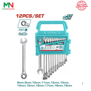 Bộ 12 Cờ Lê Vòng Miệng Xoay Chiều TOTAL THT102RK0126 – Cr-Mo, 8-19mm, Mạ Bóng Chống Gỉ